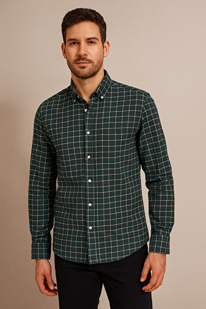ŞIK VE MUTLU Pine Green Plaid Premium Classic Shirt