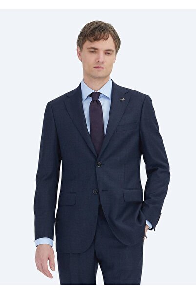 Ramsey Navy Blue Checked Regular Fit Wool Blend Suit