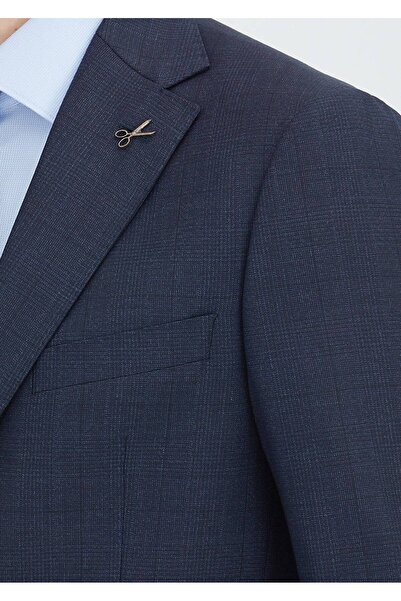 Ramsey Navy Blue Checked Regular Fit Wool Blend Suit