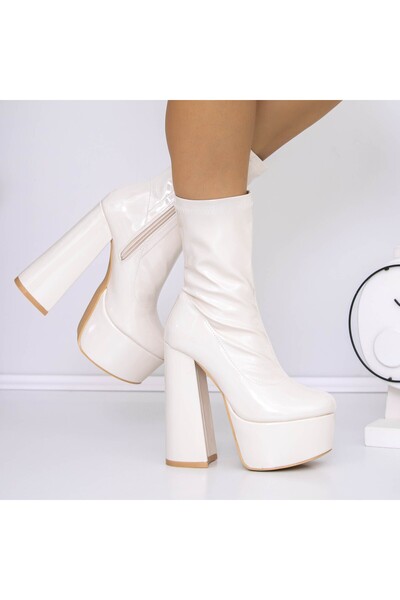 mei Γυναικεία μποτάκια με χοντρό τακούνι και πλατφόρμα 3LB10 μπεζ