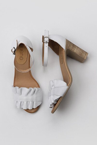 Bueno Shoes Λευκά Δερμάτινα Γυναικεία Σανδάλια με Τακούνι 01wn4300