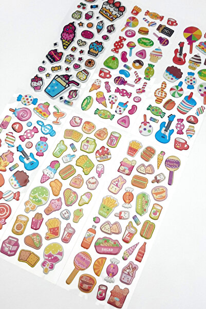 Bimotif 6 adet kabartmalı yapışkan sticker, karışık meyve ve şeker figürleri