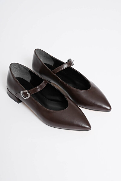 Zerenyus Meredith Premium Bitter Brown Casual Short Pointed Toe Mary Jane Ballet Flats