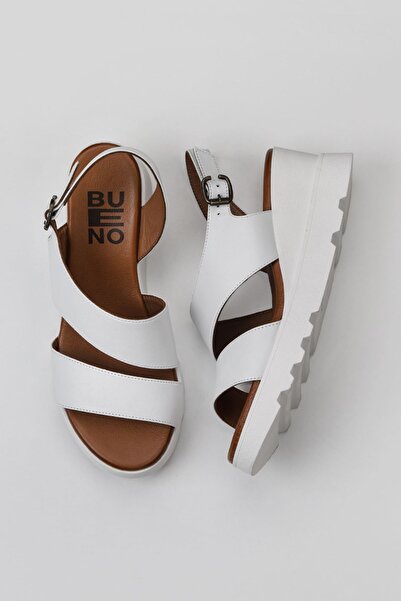 Bueno Shoes Δερμάτινα Λευκά Γυναικεία Σανδάλια με τακούνι - 01wy8602