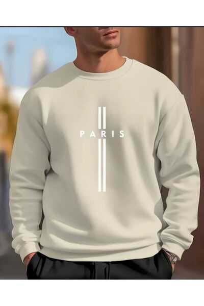 ORVIO Group سويت شيرت مخطط مكتوب عليه باريس