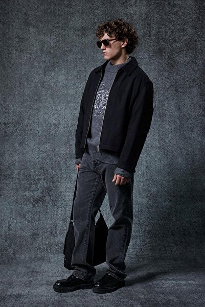 ablukaonline Men's Oversized Slim Zipper Jacket Black