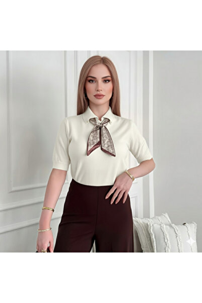 MADAMMERY Scarf Knitwear Short Sleeve Blouse