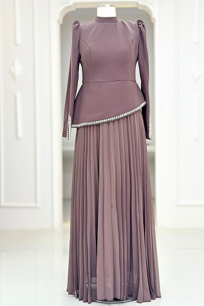 Amine Hüma Efsun Abiye Elbise Vizon