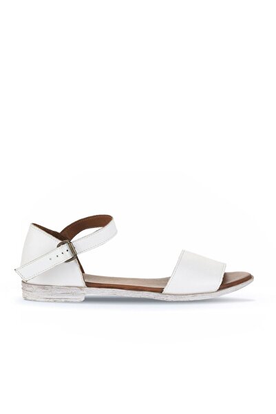 Bueno Shoes Λευκά Δερμάτινα Γυναικεία Flat Σανδάλια 01wn5004