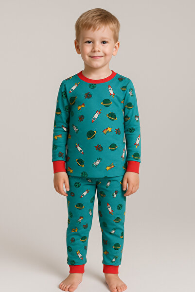 Moni Boy's Stretch Fabric Combed Cotton Quality Space Printed Pajama Set