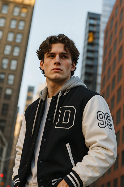 DAMGA JEANS معطف جينز أسود فضفاض بقلنسوة للرجال