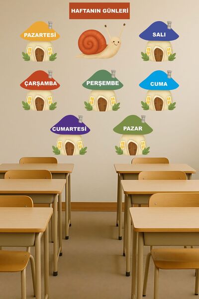 Aysha Tasarım Haftanın Günleri Renkli Evler Duvar Sticker Seti