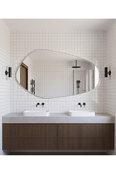 FNC CONCEPT Yatay Asimetrik Duvar Banyo Aynası Konsol Aynası 140x70cm Çerçevesiz