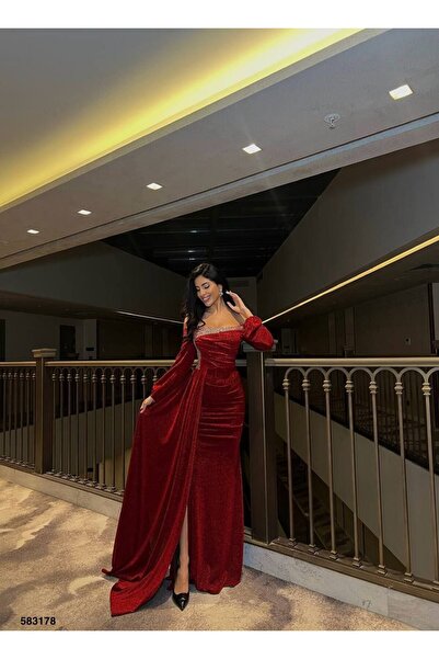 Larenmoda Tasarım simli kumaş pelerinli abiye