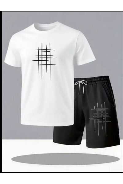 ORVIO Group Men's Linear Pattern Shorts Set