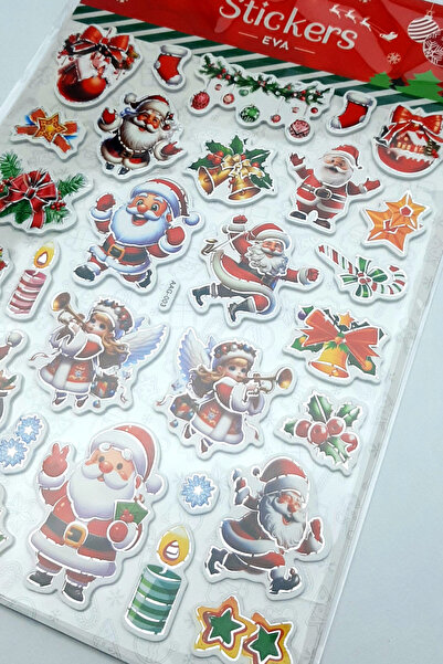 Bimotif Yılbaşı kırmızı kabartmalı eva sticker, 21x25 cm Noel Baba ve Süsler