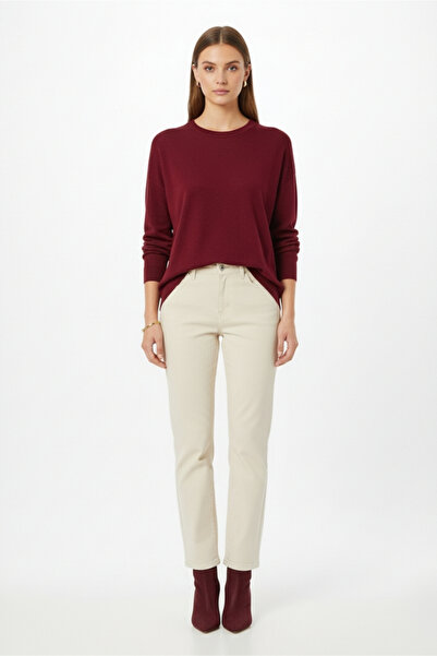 Mizalle Ekstra Oversize Düşük Kol Basic Bordo İnce Triko Kazak