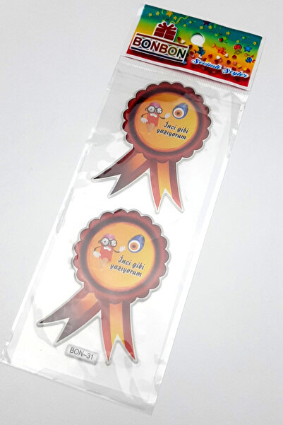 Bimotif 6 adet kabartmalı yapışkan sticker rozet, inci gibi yazıyorum