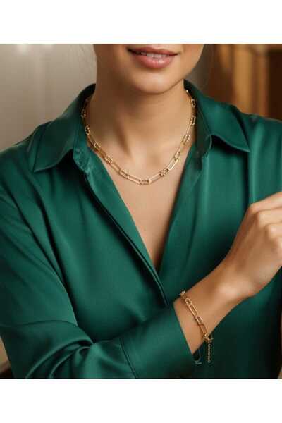 Flamingo 925 Ayar Silver Tasarım Üç Renk Dorika Toplu Ataç Kolye Ve Bileklik Set.rose.gold.rodaj