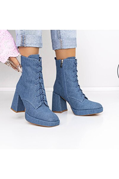 mei Botine Dama cu Toc gros si platforma 3KV20 Albastru deschis