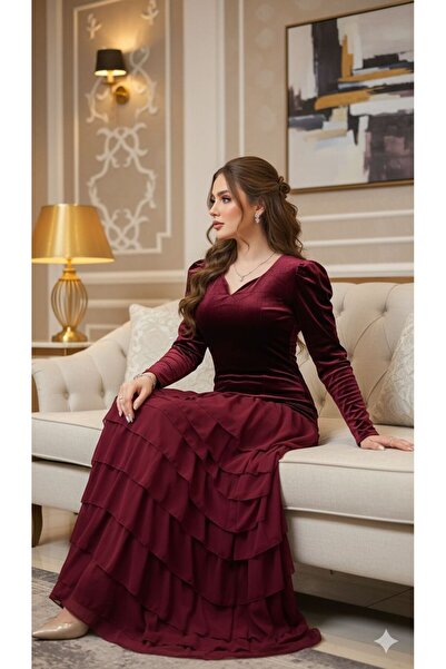 NARCISSUS FASHION Elegant layered velvet evening dress