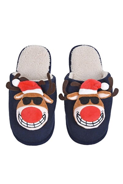 OEM Men's winter slippers, 3D reindeer design, blue/red, polyester, 41-42