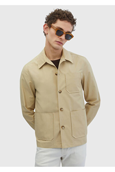 Ramsey Μπεζ μονόχρωμο μπλουζάκι με κανονική εφαρμογή από υφαντό βαμβακερό μείγμα