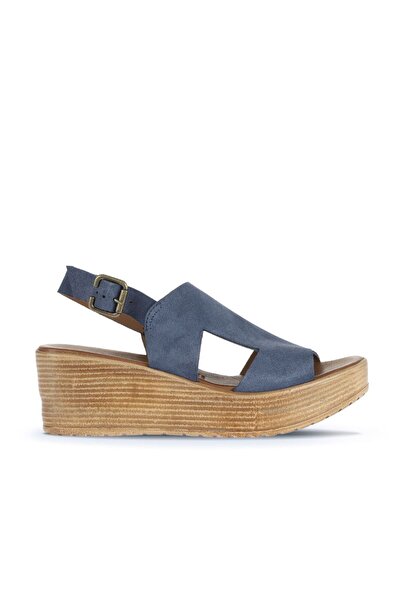 Bueno Shoes صندل نسائي بكعب عريض من جلد الغزال الأزرق الداكن 01wa4705