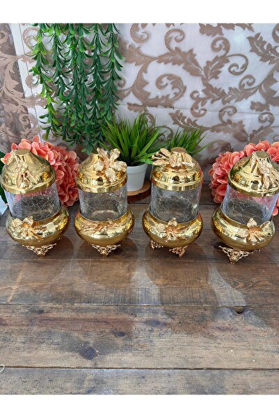 Bahar Home Interlife Cracked Model 4-Piece Gold Spice Set