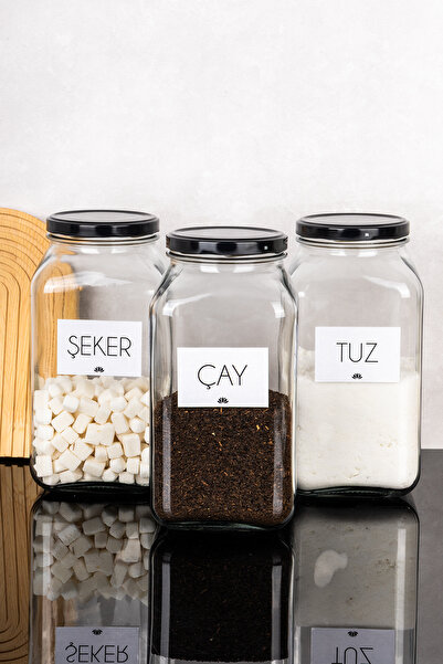 Dolkin Home مجموعة من 3 برطمانات زجاجية سعة 3 لتر للشاي والسكر والملح مع ملصق...