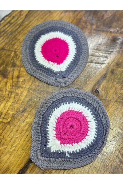 Gönülden Tasarım 2 BUC. SET APPLIQUE TRICOTAT CU OCHELE 16X12 CM GRI