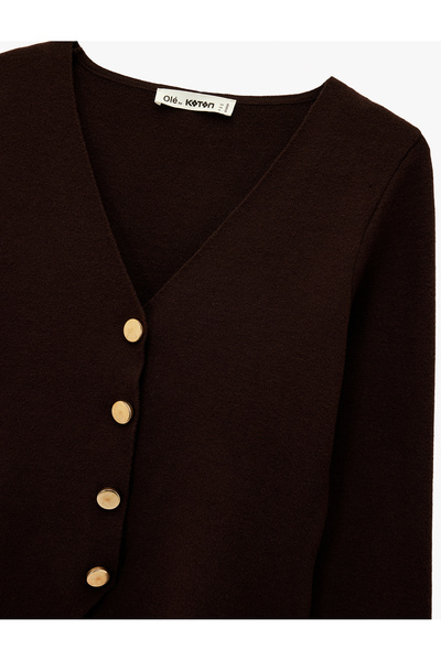 Koton Πλεκτή ζακέτα με μακρύ μανίκι με λαιμόκοψη σε σχήμα V με κουμπιά από βισκόζη