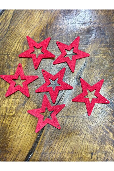 Gönülden Tasarım 6 bucăți set stele din pâslă ARMA 8X8 CM ROȘU