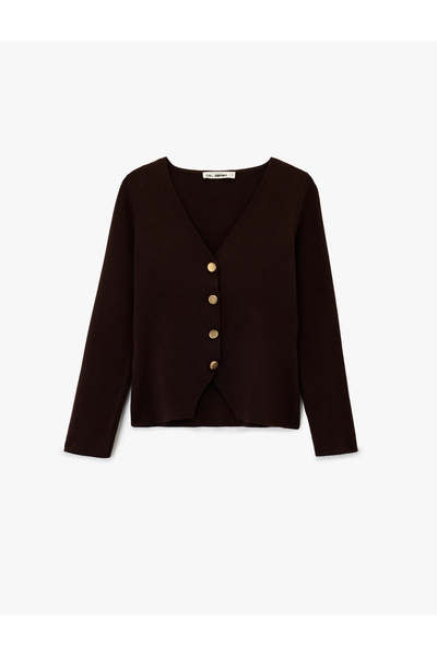 Koton Πλεκτή ζακέτα με μακρύ μανίκι με λαιμόκοψη σε σχήμα V με κουμπιά από βισκόζη