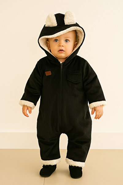 SANTRALBEBE Erkek Bebek İçi Peluşlu Kadife Tulum