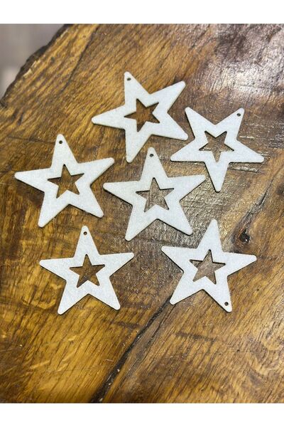 Gönülden Tasarım 6 bucăți set stea din pâslă ARMA 8X8 CM ALB