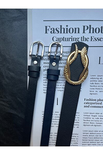 LİA KEMER مجموعة مميزة من 3 أحزمة بإبزيم ذهبي بنقشة الثعبان وحزام بإبزيم فضي ...