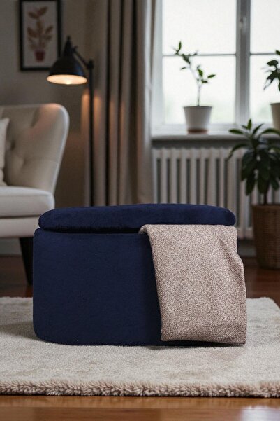 woody maison Oval Sandıklı – Yumuşacık Doku Teddy Kumaş Makyaj Masa Pufu Bench