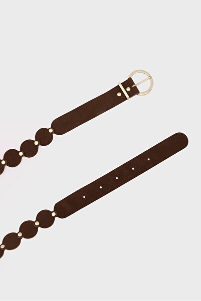 Shule Bags Ζώνη καουμπόη από σουέτ με καρφώματα καφέ