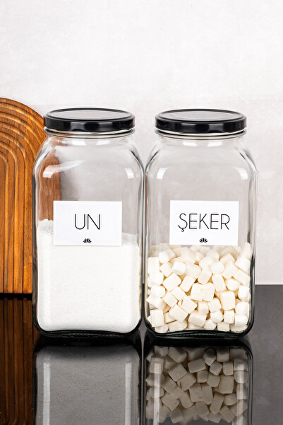 Dolkin Home Set of 2 3 Liter Jars Set of 3000 ml Glass Jars with Metal Lid and Flour Sugar Labels