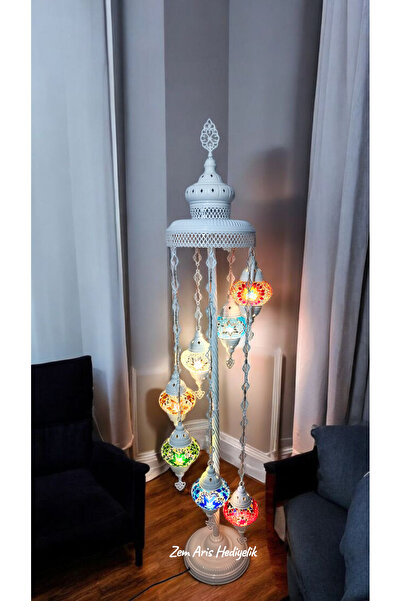 ZEM ARİS HEDİYELİK El Yapımı Otantik Mozaik Beyaz Lambader 7 li