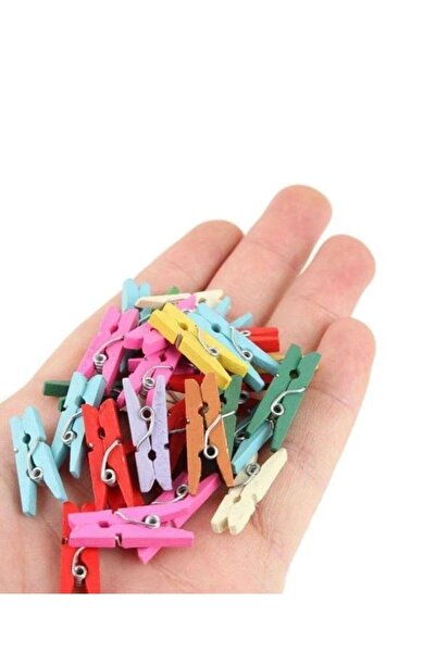 KütükOn Küçük Renkli Mandal 15 Li Paket Mini Ahşap Mandal Dekoratif Süsleme Ahşap Mandal Fotoğraf Mandalı
