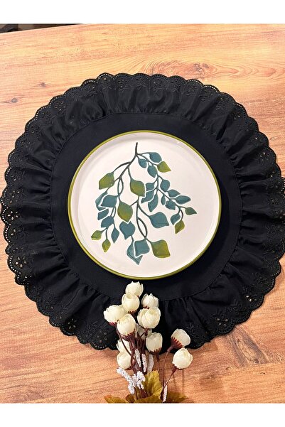 NURGİTA HOME Fistolu Fırfırlı Duck Keten Supla &Amerikan Servis 2’li SİYAH