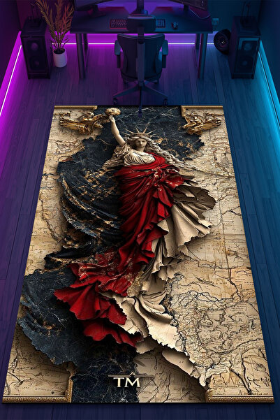 HalıOnline Sanat Artwork Desenli Kaymaz Taban Makinede Yıkanabilir Gaming Oyu...