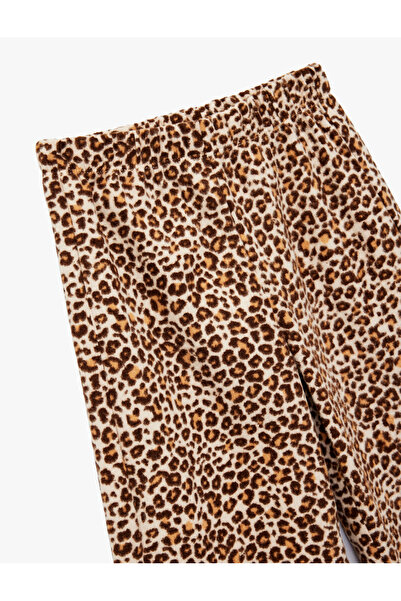 Koton Leopard Patterned Wide Leg Trousers with Elastic Waist
