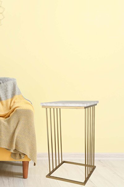 Begüsa Fermin Sehpa Eskitme Mermer Ahşap