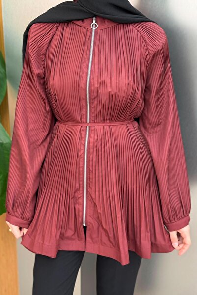 QUQA Fermuarlı Piliseli Trenç - Bordo