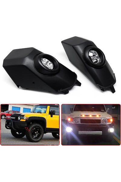 Generic Toyota FJ Cruiser Front Fog Lamp Kit, Wiring, 2007-2017, 2 Pcs Yellow Light, Black
