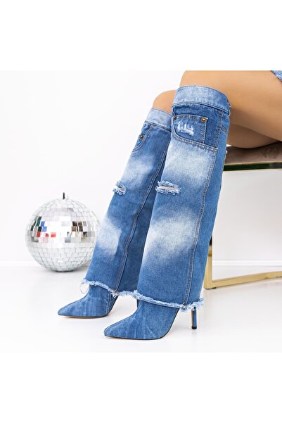 mei Дамски боти с тънък ток 3OU2 сини