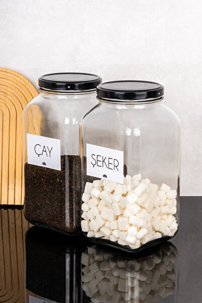 Dolkin Home 2-Piece 3-Liter Jar Set Tea Sugar Labeled 3000 ml Glass Jar with Metal Lid Storage Box Set